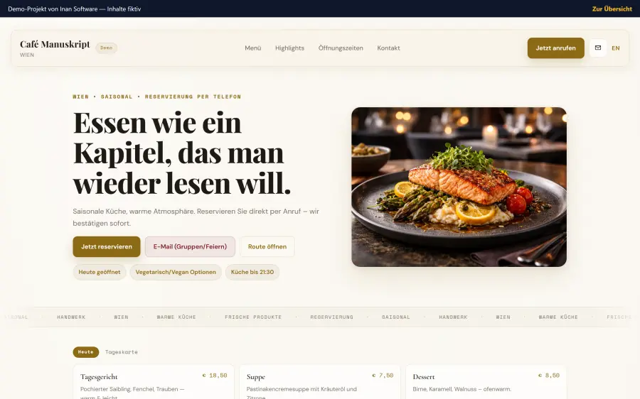 Demo: Restaurant (One-Pager)