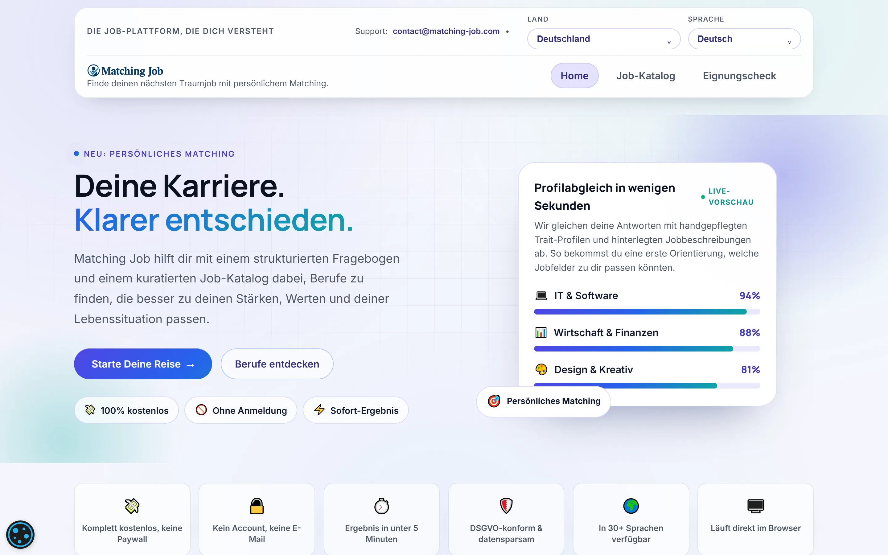 Matching Job – Startseite der Berufs-Matching-Plattform